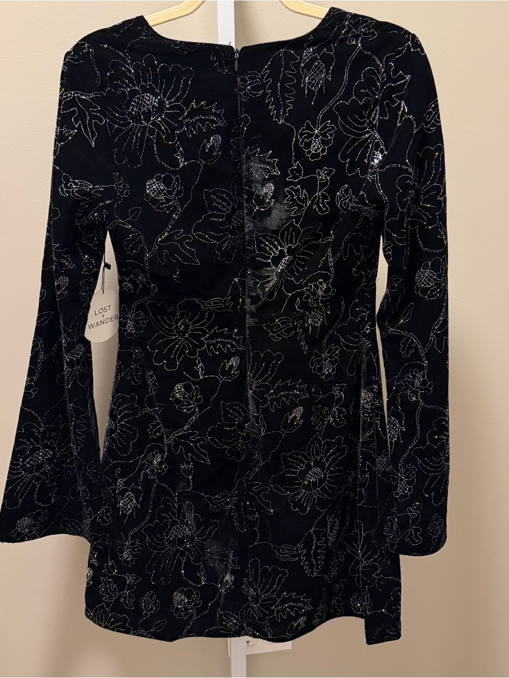 Lost + Wander Black Floral V-Neck Long Sleeve Mini Dress - Picture 5 of 6